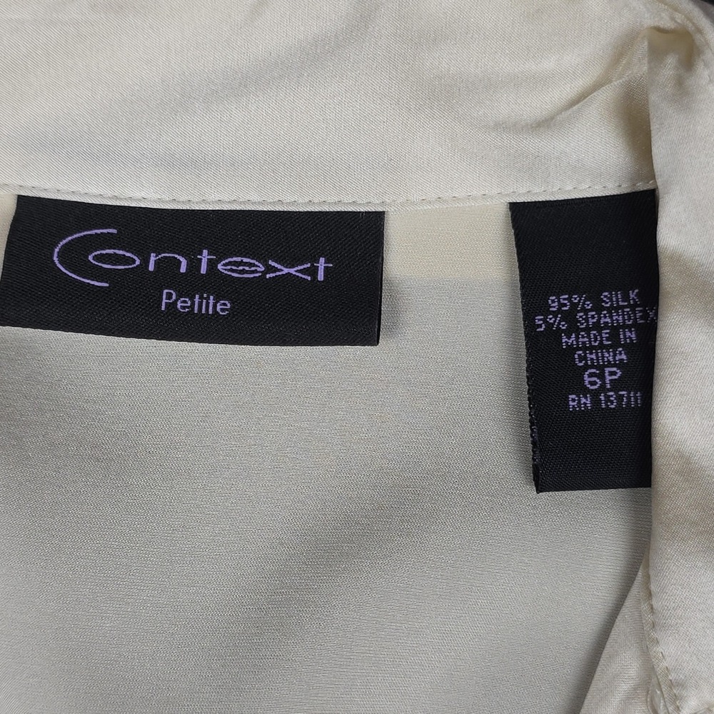 Y2K Context Petite Button Down Blouse Womens 6P Cream Ruched Stretch Silk Blend - Picture 2 of 7